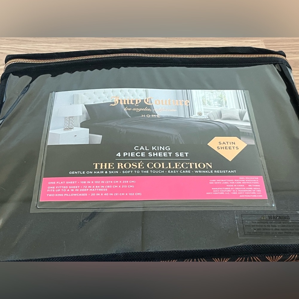 (NEVER OPENED/USED) Juicy Couture Satin Black Sheet Set - Picture 3 of 5